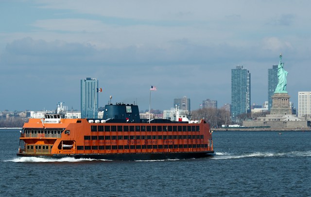 The Staten Island Ferry crossing New York Harbor